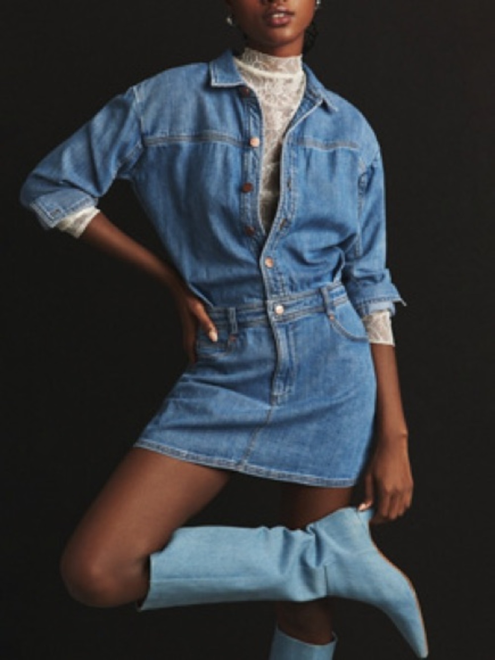 Anthropologie Pilcro Long-Sleeve Denim Micro Mini Shirt Dress Small Petite. 20 - Picture 2 of 10